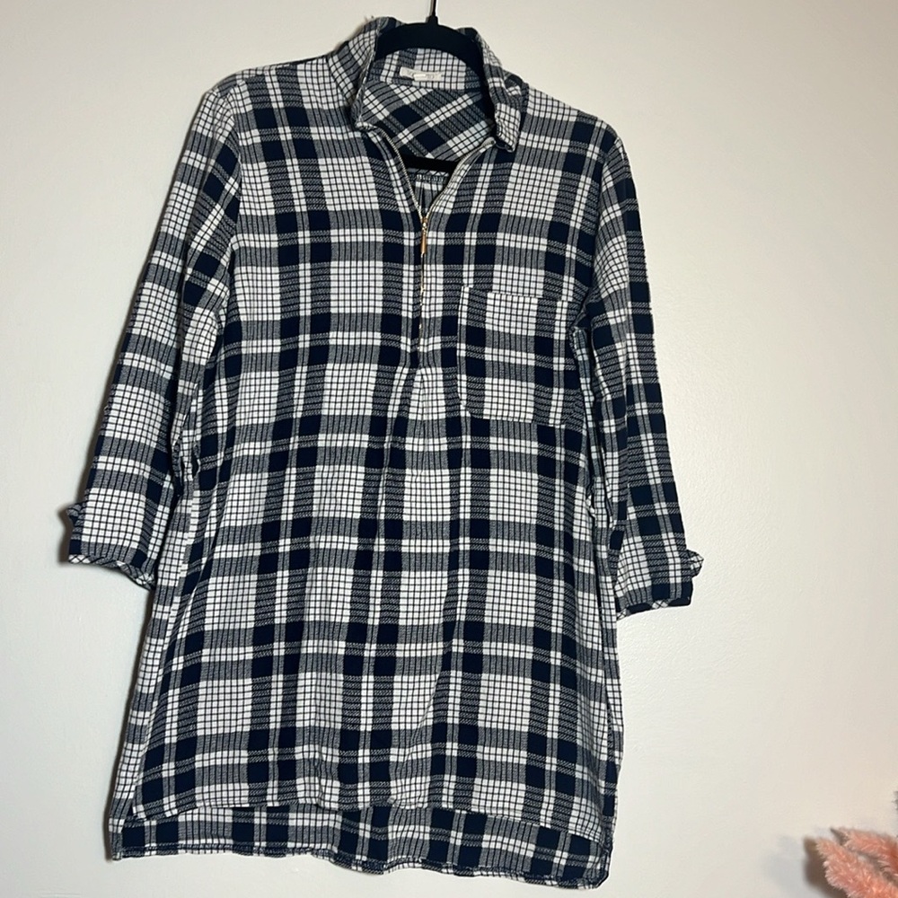 Sorrento Plaid Pullover Long Sleeve Tunic Blouse Medium